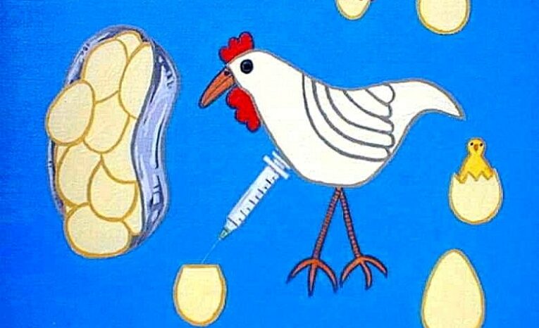 De bevruchting van het ei, R Mul, olieverf-doek, 40x50cm